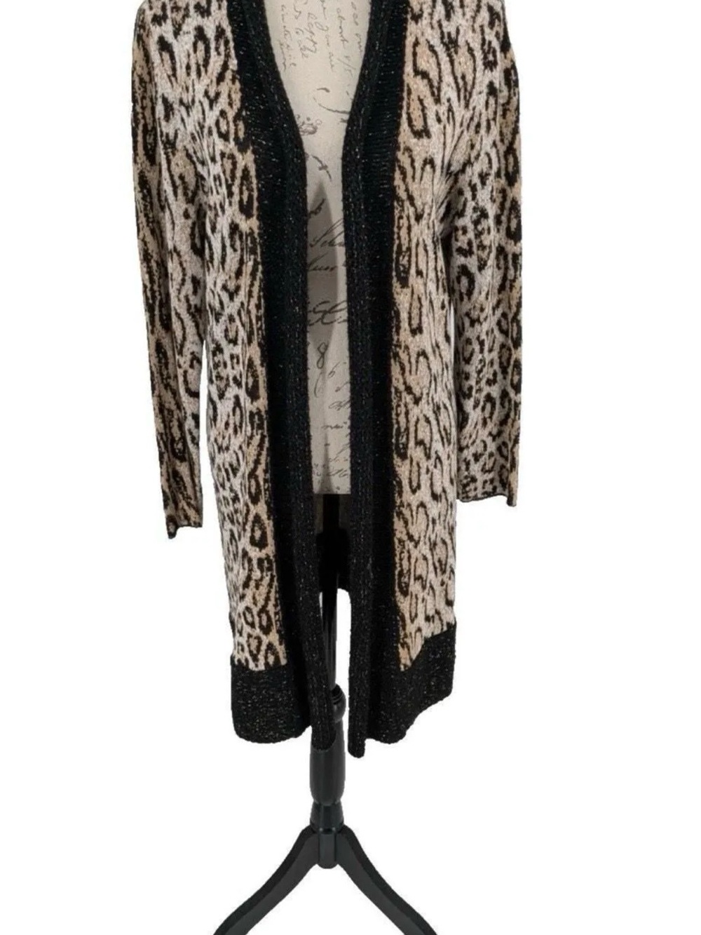 Chicos Leopard-Print Open Front Cardigan Sweater - Black & Cream